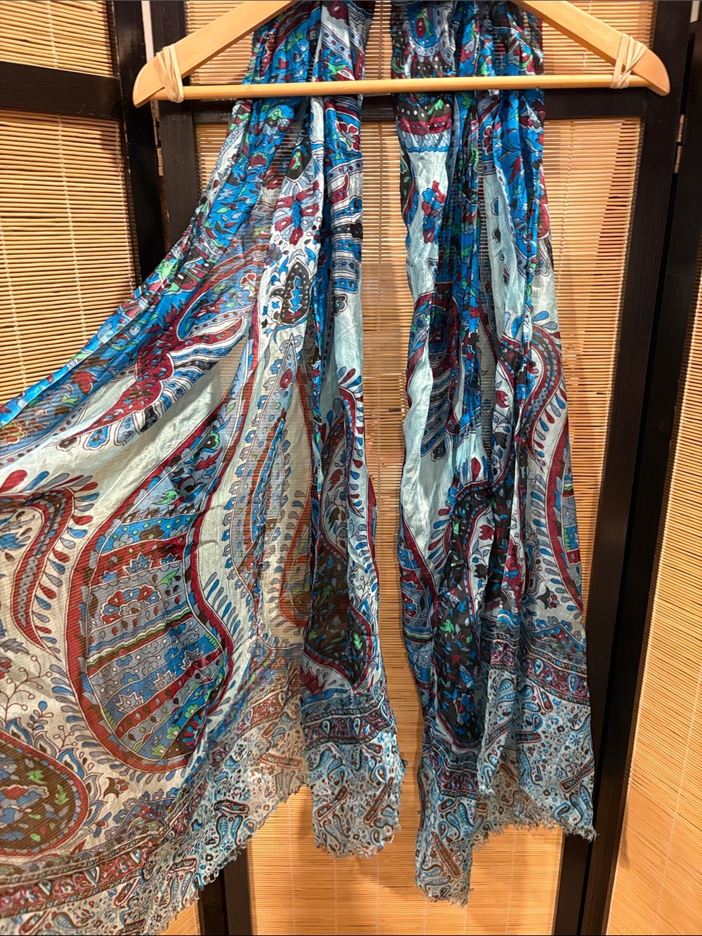 Light Blue Paisley Print Scarf Wrap - Women Pants & Jumpsuits Accessory